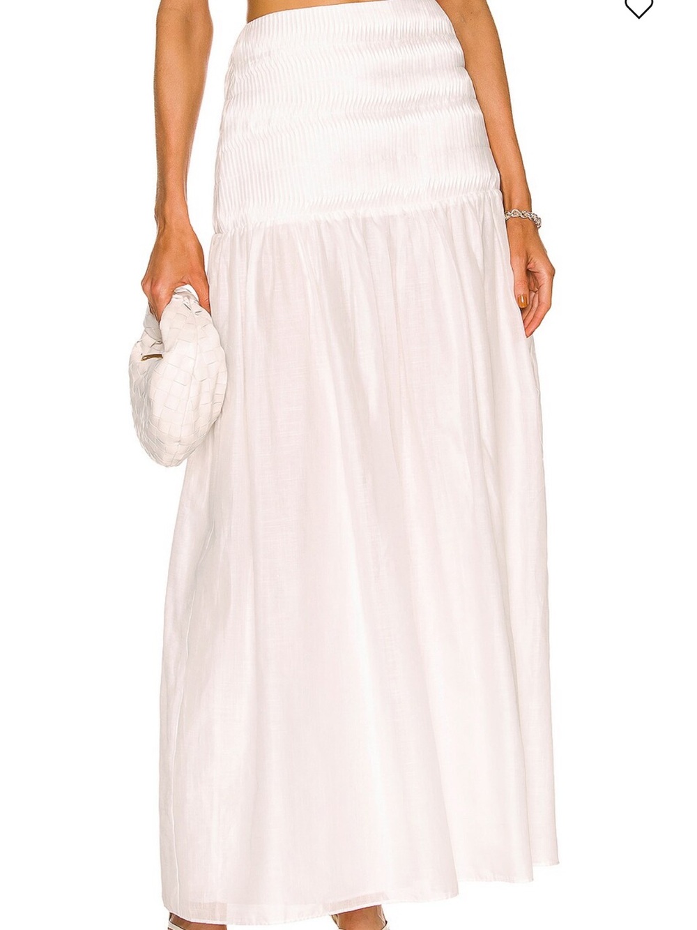 Smocked Waist White Maxi Skirt